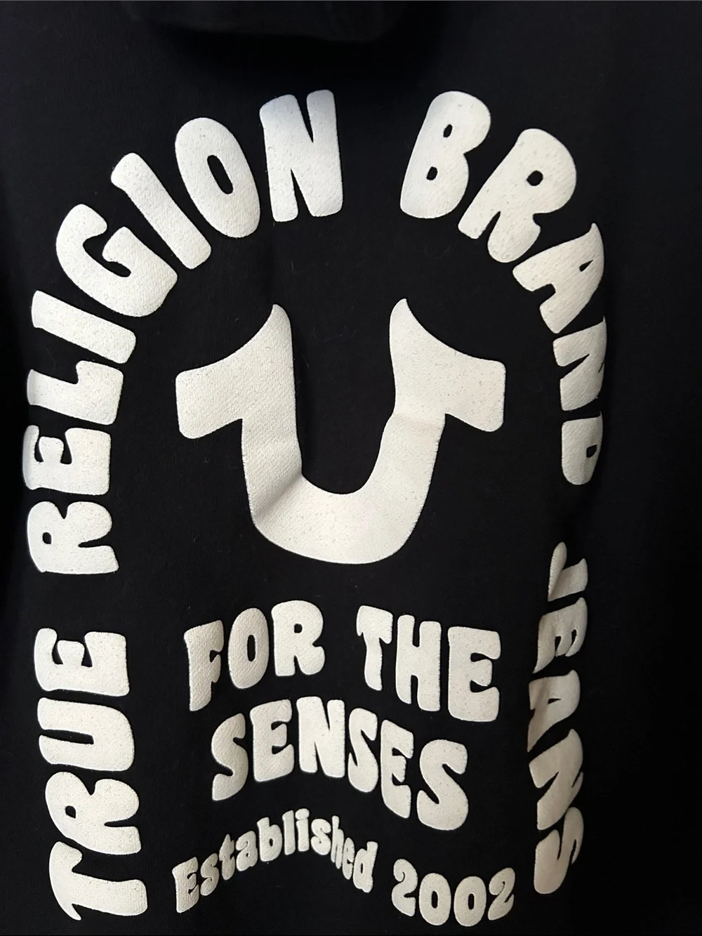 True Religion Black Hoodie with white Logos unisex